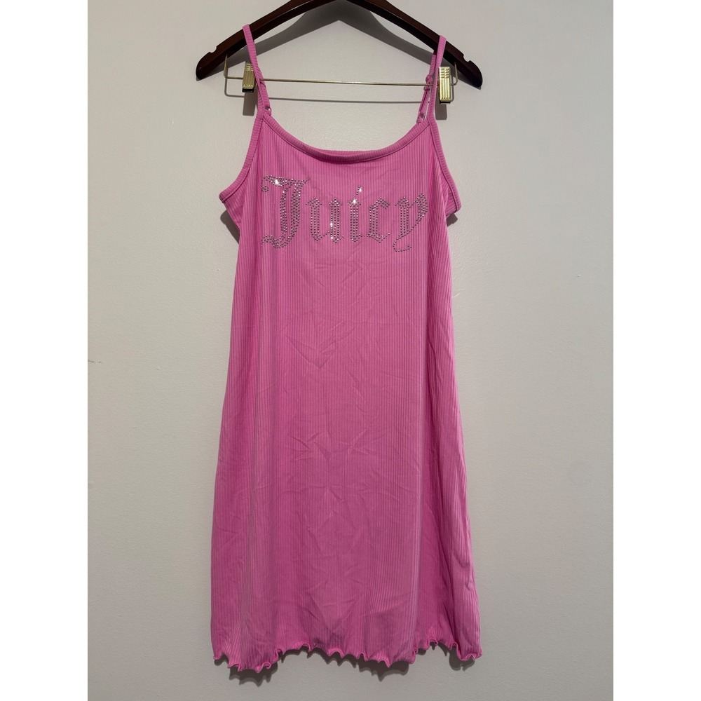 Juicy Couture Pink Ribbed Rhinestone Logo Sleepwear Chemise Nightgown Large - Picture 1 of 7
